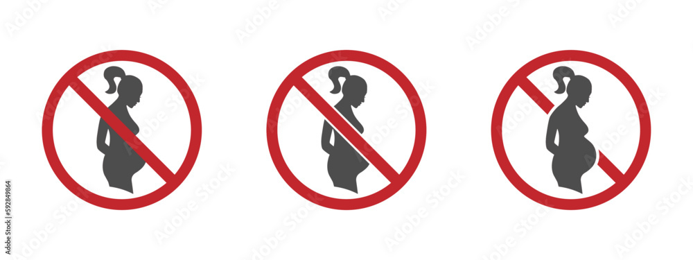 Pregnancy is prohibited vector sign. Not good for pregnant woman illustration set Pregnancy is prohibited vector sign. Not good for pregnant woman illustration set