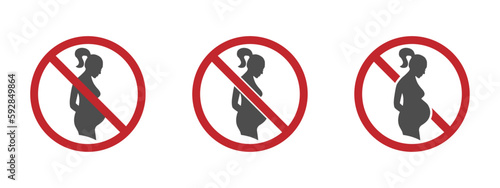 Pregnancy is prohibited vector sign. Not good for pregnant woman illustration set
