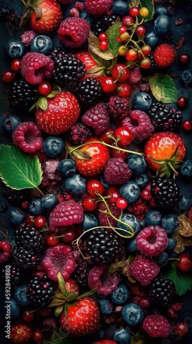 Fresh mixed berries with water droplets running down the luscious berries. This is a generative ai picture. 