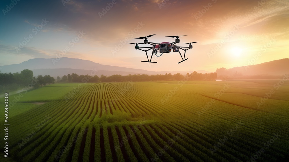 Drone monitoring crops and smart agriculture in a digital farming. Generative AI Drone monitoring crops and smart agriculture in a digital farming. Generative AI