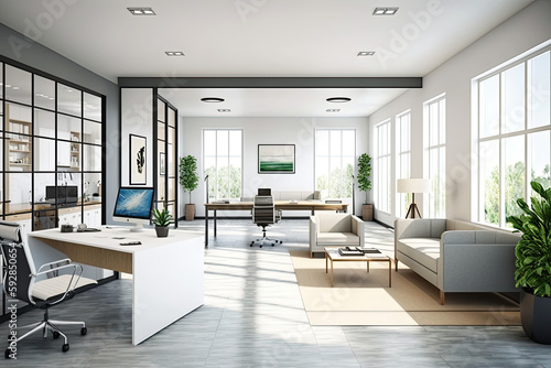 An open-floor plan modern office space