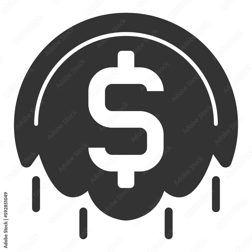 The dollar is melting, there are discounts - icon, illustration on white background, glyph style The dollar is melting, there are discounts - icon, illustration on white background, glyph style