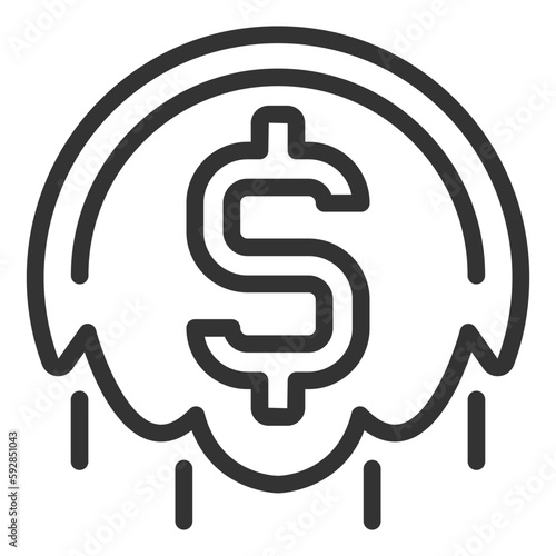 The dollar is melting, there are discounts  - icon, illustration on white background, outline style