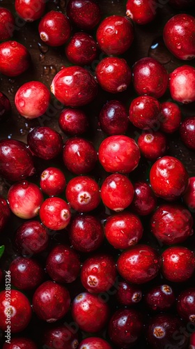 Fresh cranberries with water droplets running down the luscious berries. This is a generative ai picture. 