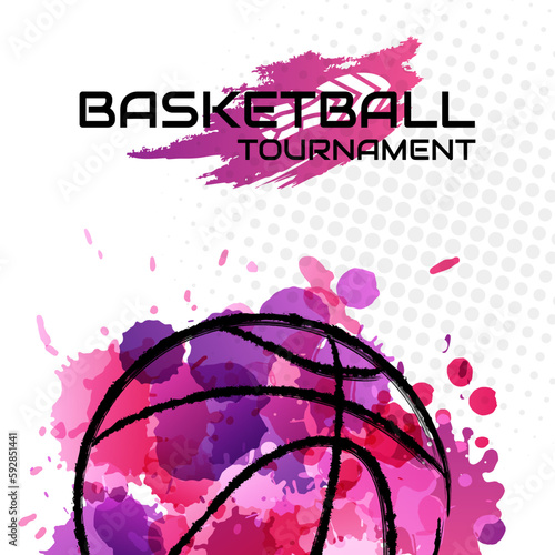 Basketball tournament poster. Pink basketball ball with sport  design elements. Vector concept for promotion game design.