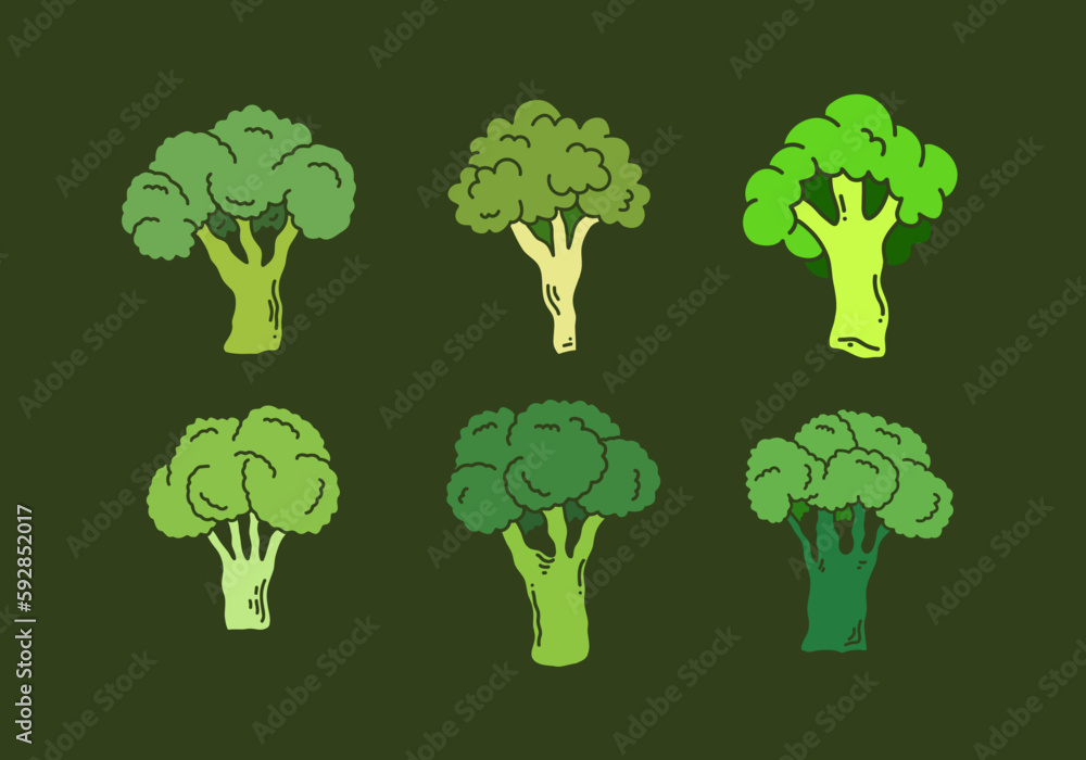 Green color of broccoli set design Green color of broccoli set design