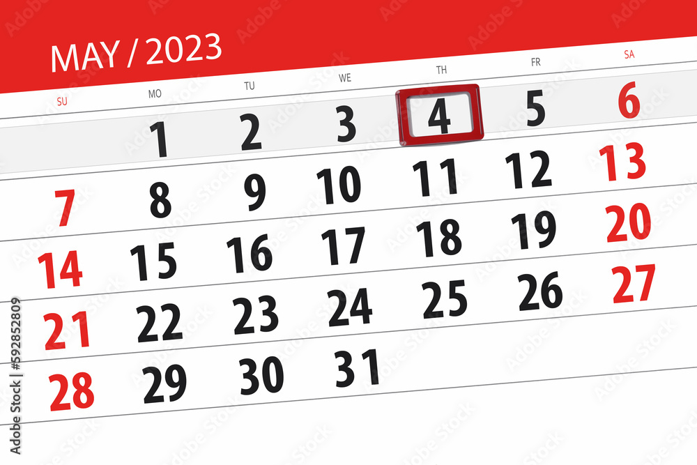 Calendar 2023, deadline, day, month, page, organizer, date, May, thursday, number 4 Calendar 2023, deadline, day, month, page, organizer, date, May, thursday, number 4
