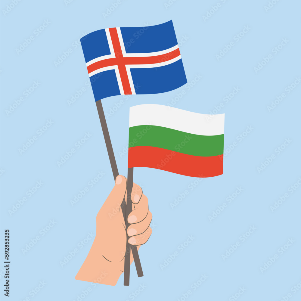 Flags of Iceland and Bulgaria, Hand Holding flags