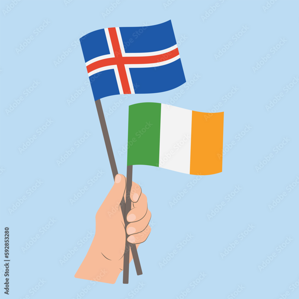 Flags of Iceland and Ireland, Hand Holding flags