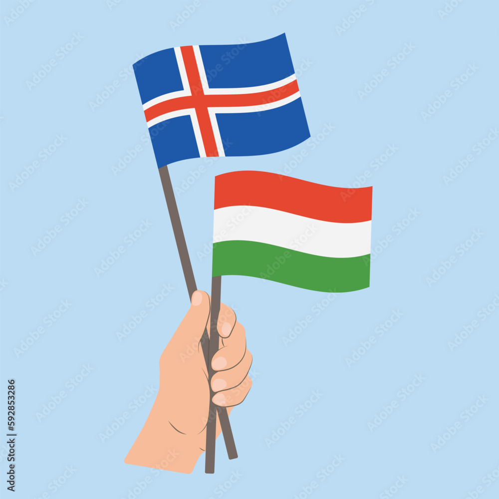 Flags of Iceland and Hungary, Hand Holding flags