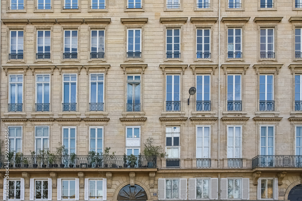 Paris, beautiful facades in the 7e arrondissement, quai Voltaire, near the Seine
