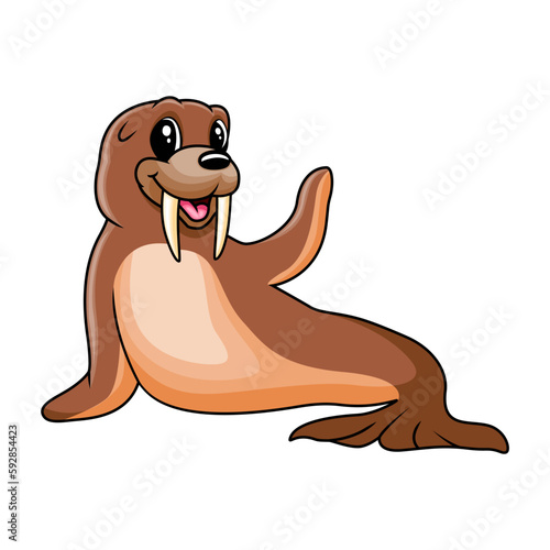Cute cartoon walrus happy a smile