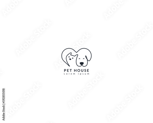 Dog and cat logo design template vector, line of pet logo design suitable for pet shop, store, cafe, business, hotel, veterinary clinic, Domestic animal vector illustration logotype, sign and symbol.