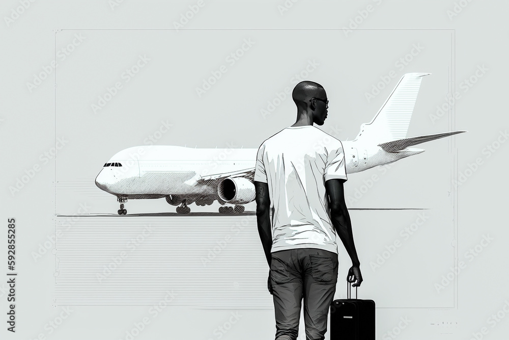 Homme allant prendre l'avion pour un voyage en jet privé - Générative iA - obrazy, fototapety, plakaty 