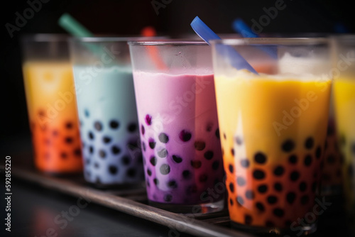 Сolorful milk boba tea, macro, Generative AI