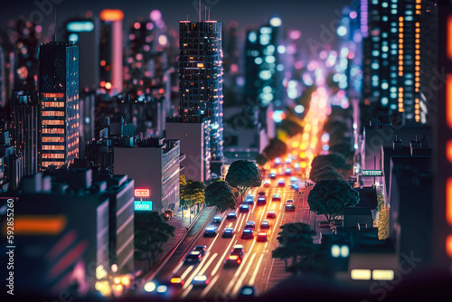Trafic urbain dans les rues d'une grande ville avec building - Générative IA