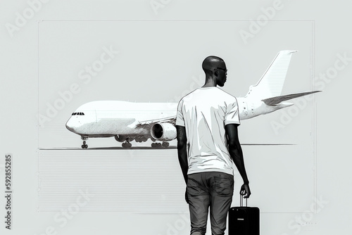 Homme allant prendre l'avion pour un voyage en jet privé - Générative iA photo