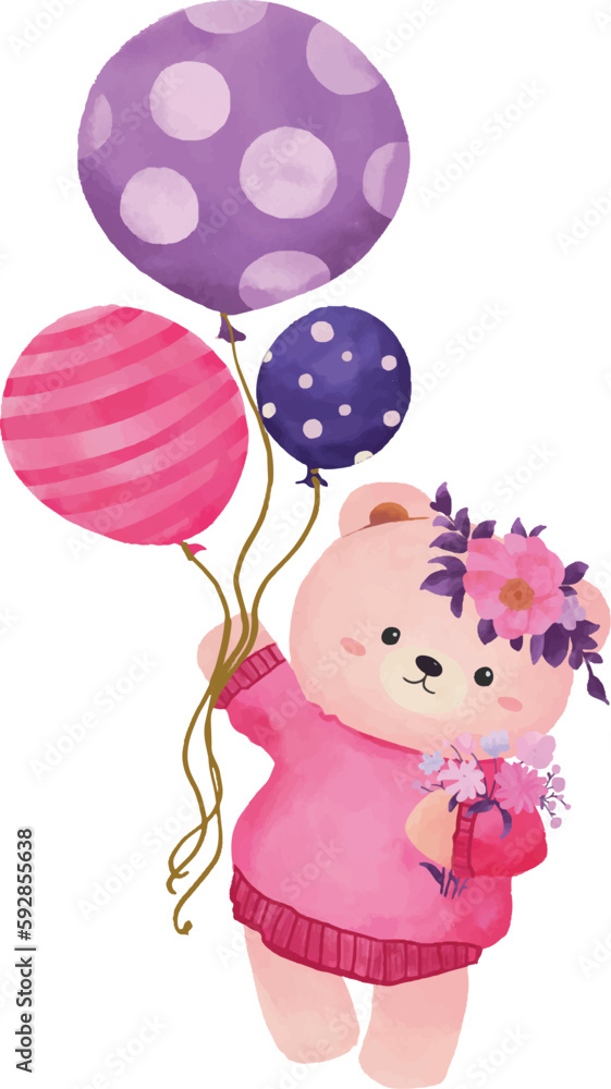 Lovely teddy bear with flowers and balloons Lovely teddy bear with flowers and balloons