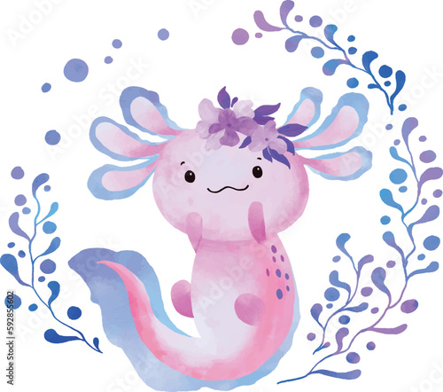 Watercolor cute axolotl
