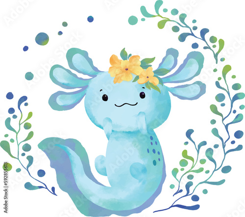 Watercolor cute axolotl