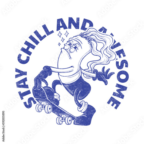 retro cartoon logo of joint playing skateboard