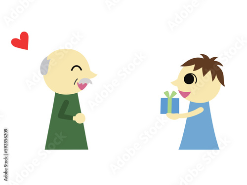 祖父にプレゼントを渡す男の子2