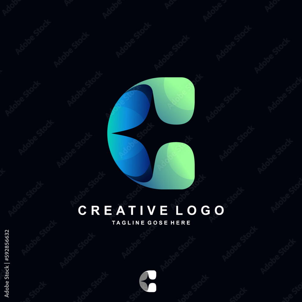 Clean logo, C logo in glowing blue color