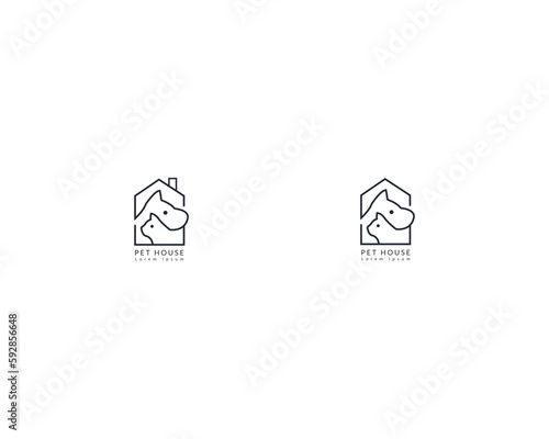 Dog and cat logo design template vector, line of pet logo design suitable for pet shop, store, cafe, business, hotel, veterinary clinic, Domestic animals vector illustration logotype, sign and symbol