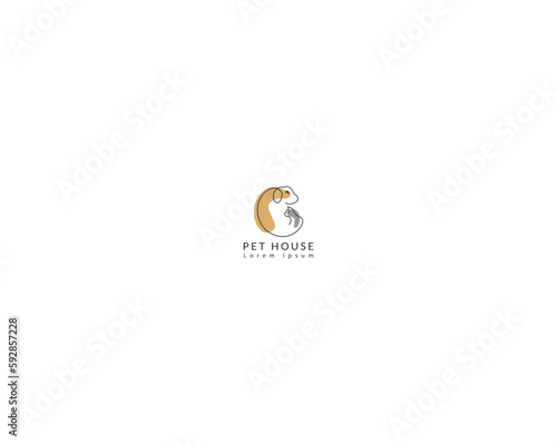 Dog and cat logo design template vector, line of pet logo design suitable for pet shop, store, cafe, business, hotel, veterinary clinic, Domestic animals vector illustration logotype, sign, symbol.
