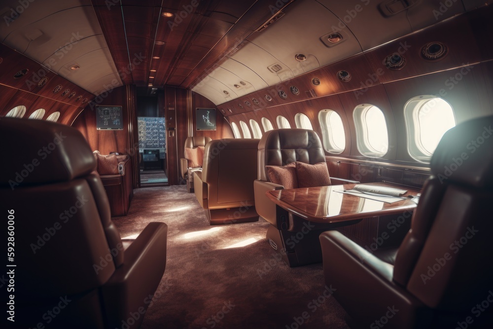 Fototapeta premium Private jet interior. luxurious corporate plane inside design generative ai
