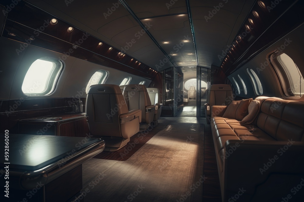  Private jet interior. luxurious corporate plane inside design generative ai