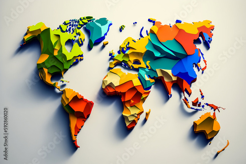 Carte du monde 3d colorée en relief - Générative IA photo