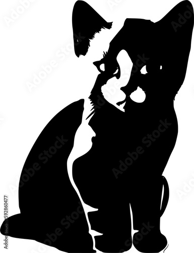 Cute cat silhouette, Beautiful kittie shape, isolated vector image.