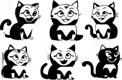 Set of funny cat silhouettes, isolated vector image.