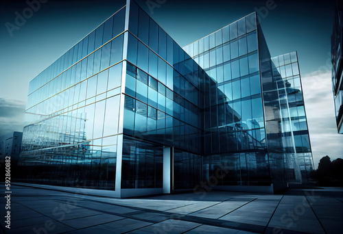 Corporate glass buildings architecture background, Generative AI