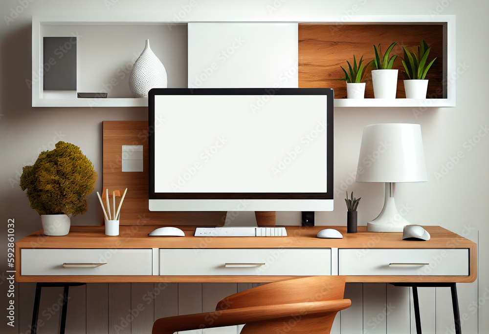 Mock up workspace, with blank white background for use, Generative AI Mock up workspace, with blank white background for use, Generative AI