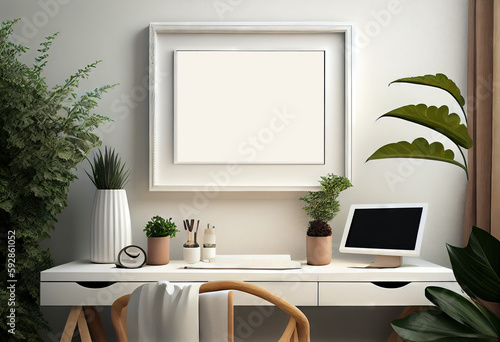 Mock up workspace, with blank white background for use, Generative AI © fusebulb