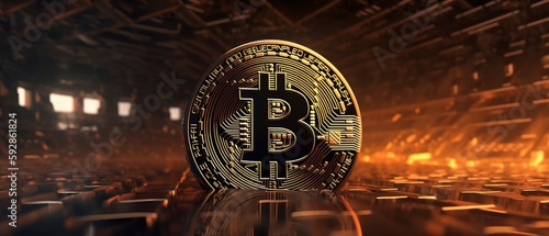Bitcoin logo, backlit bitcoin logo. Generative AI