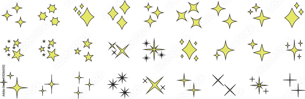 Stars set icons.Shine icons. Christmas vector symbols isolated.Sparkle star icons.
