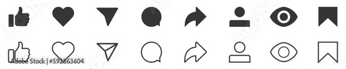 Social media network notification icons set. Post reactions symbols collection isolated on white background.