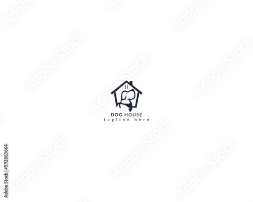 Dog home logo design template vector, line of pet logo design suitable for pet shop, store, caffe, business, hotel, veterinary clinic, Domestic animal vector illustration logotype, sign, symbol.