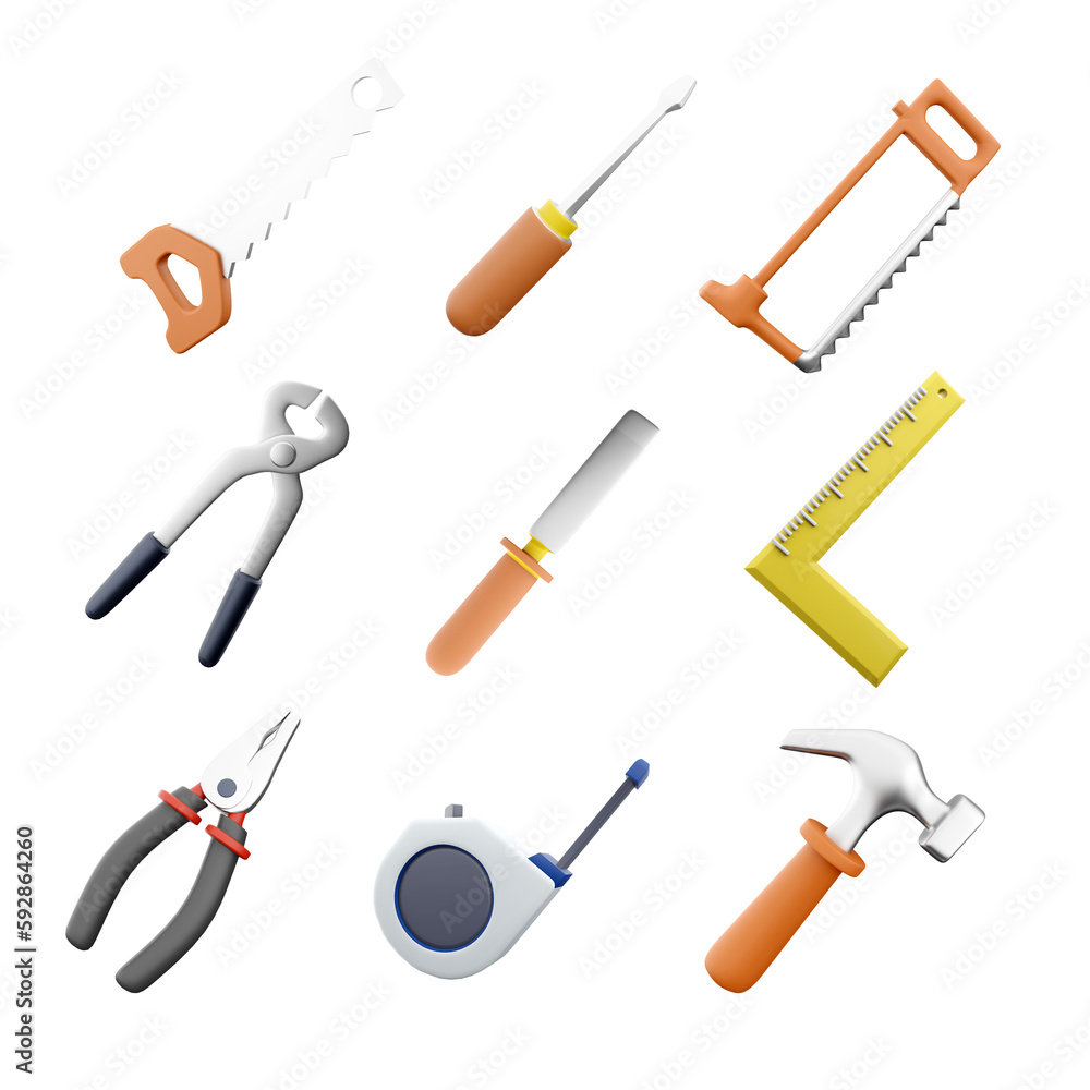 3d rendering circular saw with steel toothed disc icon set. 3d render