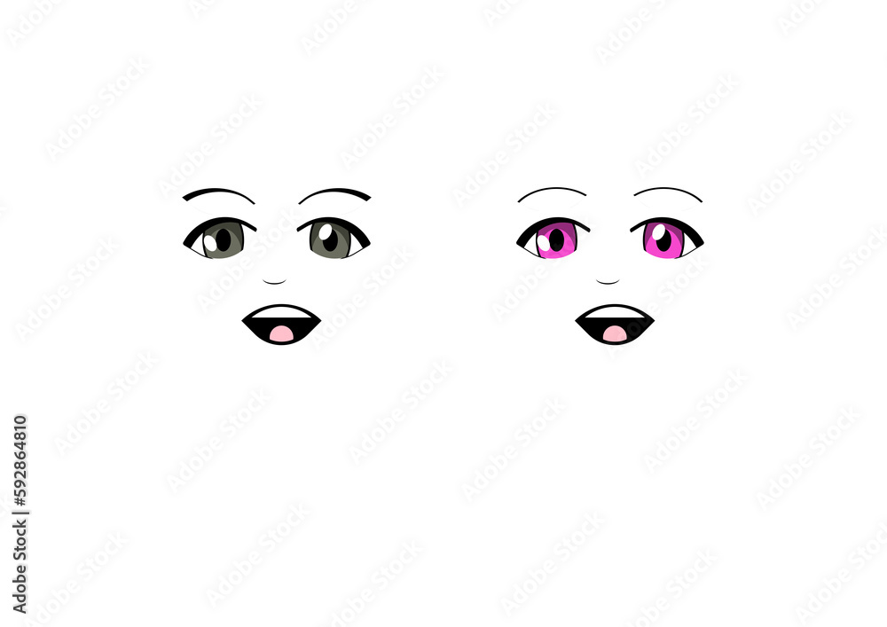 anime 2d face with expression
