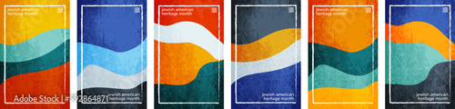 Jewish American Heritage Month theme shiny color tone, hues crush paper vertical background. May Awareness Celebration. 6 set collection. User interface backdrop texture. Online app visual concept art