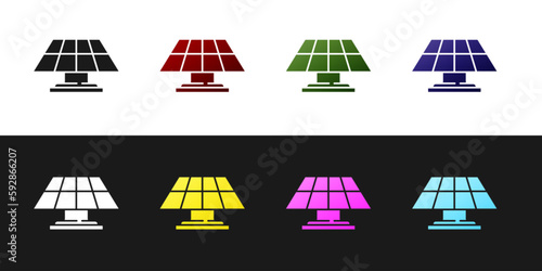 Set Solar energy panel icon isolated on black and white background. Vector