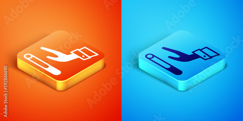 Isometric Giving up cigarette icon isolated on orange and blue background. Tobacco sign. Smoking symbol. Healthy lifestyle. Vector