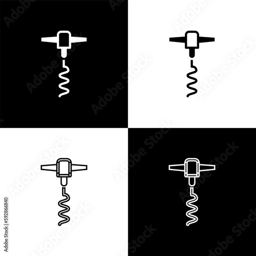 Set Wine corkscrew icon isolated on black and white background. Vector