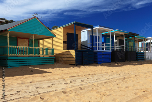 Colorful beach boxes in Mornington Peninsula, Australia