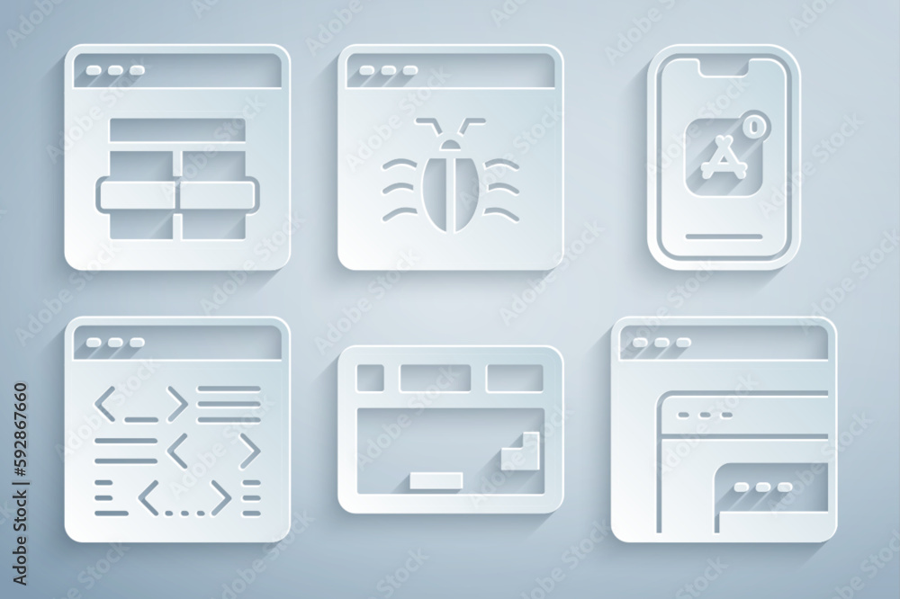 Set Keyboard, Mobile Apps, Software, System bug and MySQL code icon. Vector Set Keyboard, Mobile Apps, Software, System bug and MySQL code icon. Vector
