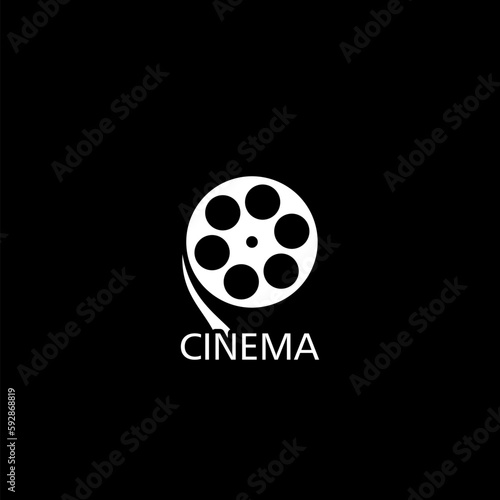 Cinema film reel icon isolated on dark background